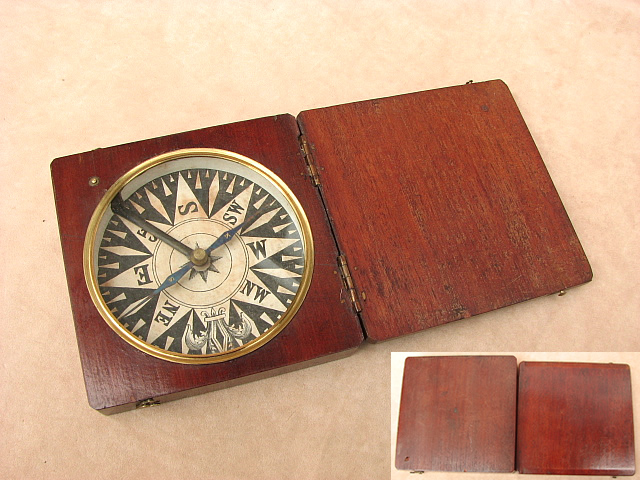 Mid 19th century mahogany cased pocket compass circa 1860
